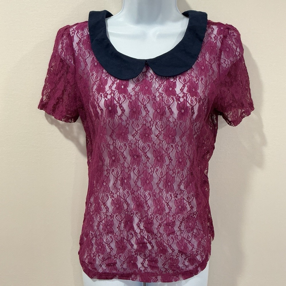 Vintage Sheer Lace Top Peter Pan Collar Fairy Goth Lolita Whimsigoth‎ Coquette M